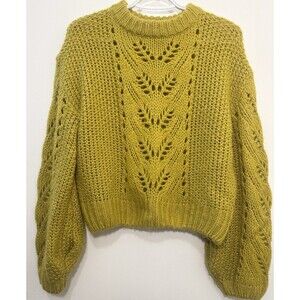 Silverflint Mustard Yellow Chunky Knit Sweater Small Alpaca Wool Blend Boxy Crop